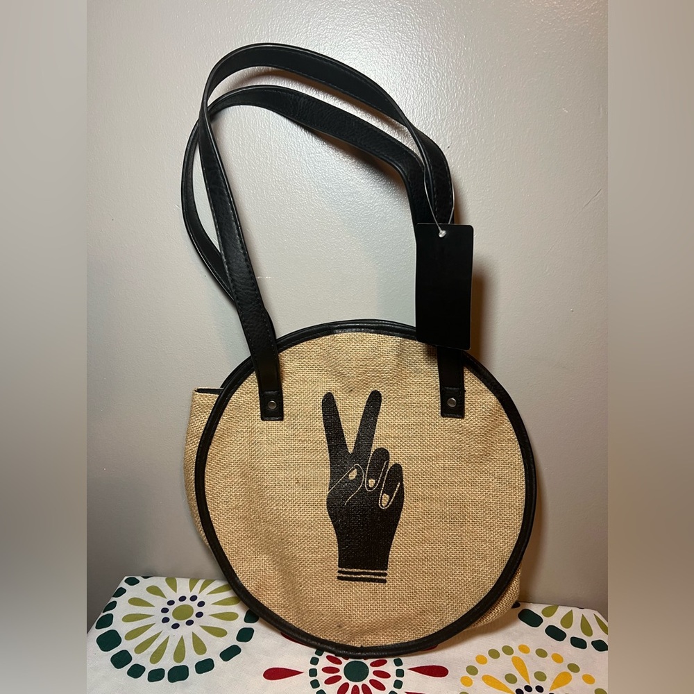 NWT Chateau International Shoulder Bag Handbag Burlap Peace